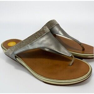 FitFlop Banda Micro-Crystal Sandals Silver Gold Wedge Women’s Size 11 Comfort